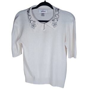 VTG Worthington Women's Medium Silk Angora Embellished Collar Sweater Old Money